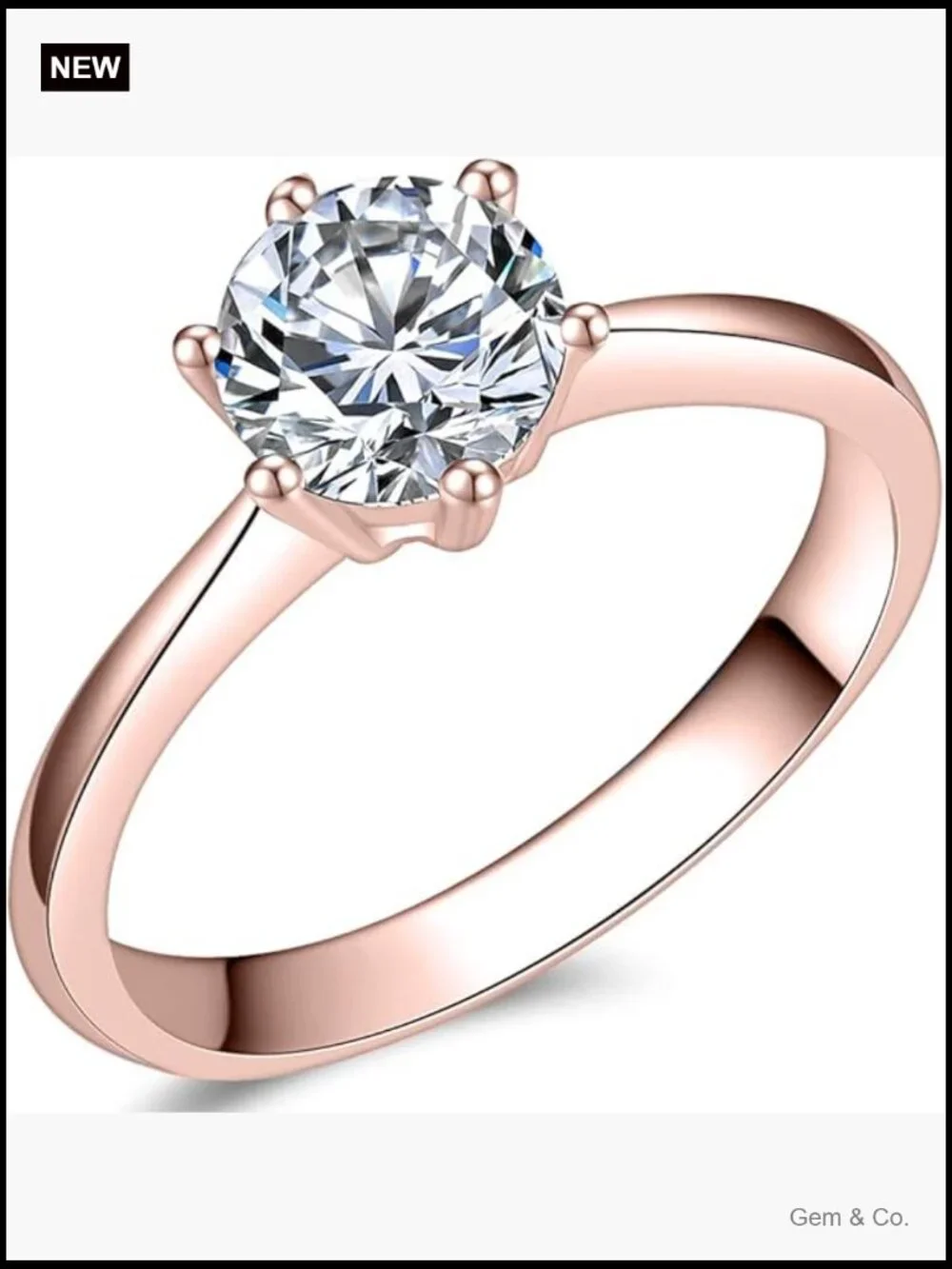 1.0 Carat Solitaire Cubic Zircon Engagement Ring Stainless Steel Size 7